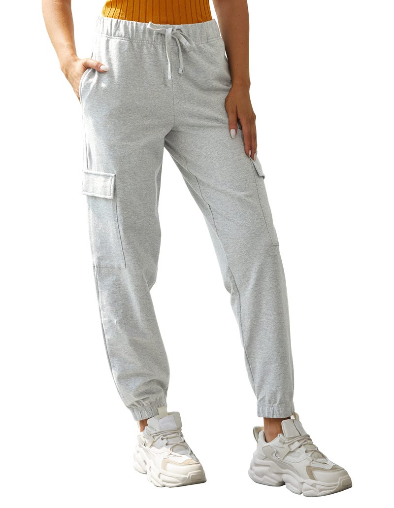 PULI Women's Loose Sweatpants Sporty Gym Athletic Fit Jogger Pants Lounge Dance Trousers Cinch Bottom Light Grey M - Image 1